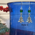 Handmade Christmas Tree With Garland Charm Earrings 1.75" Round Green Glass Bead Accent Mixed Metal Holiday Secret Santa Gift Idea