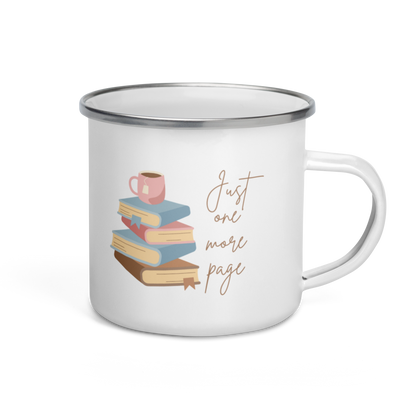 Enamel Coffee Mug Just One More Page Book Lover Bookworm Gift Women Men Mom Dad Friend Retro Tea Cup Camping Hot Cold Outdoor