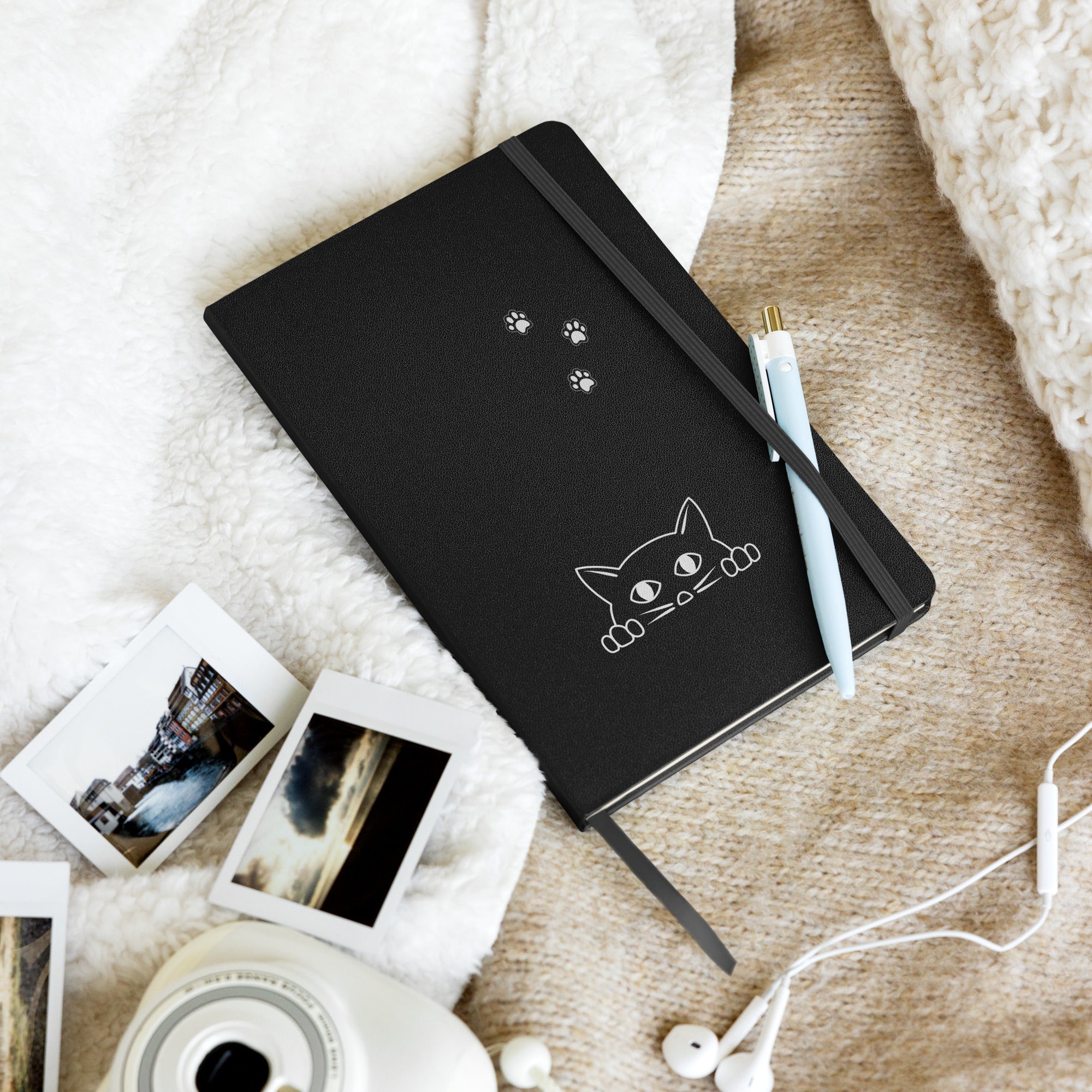 Peek-a-boo Cat | Lined Journal Notebook Medium 5.5" x 8.5" 80 pages Hardcover Pawprint Design Pet Lovers Women Men Teens Writing Work School Office