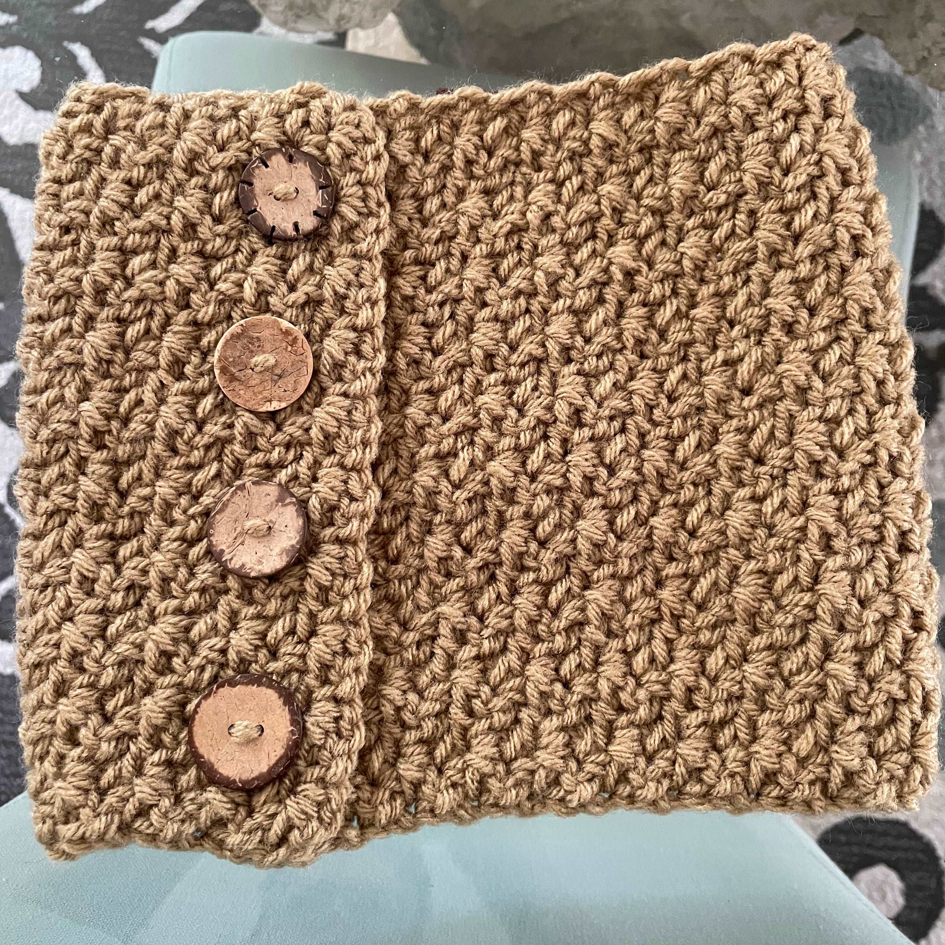 Salted Caramel Taupe Cowl Scarf Embellished Button Accents Unisex Crochet Knit