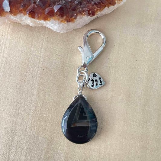 Black Agate Teardrop Pet Collar Charm Made With Love Cat Dog Furbaby Pet Accessory
