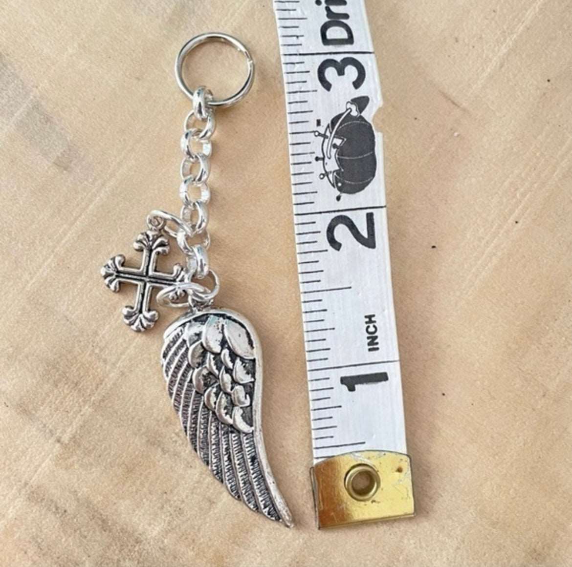 Small Cross & Angel Wing Keychain 3.25”