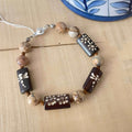 Chunky Petrified Wood & Carved Wood Bracelet Flower Dragonfly Bracelet