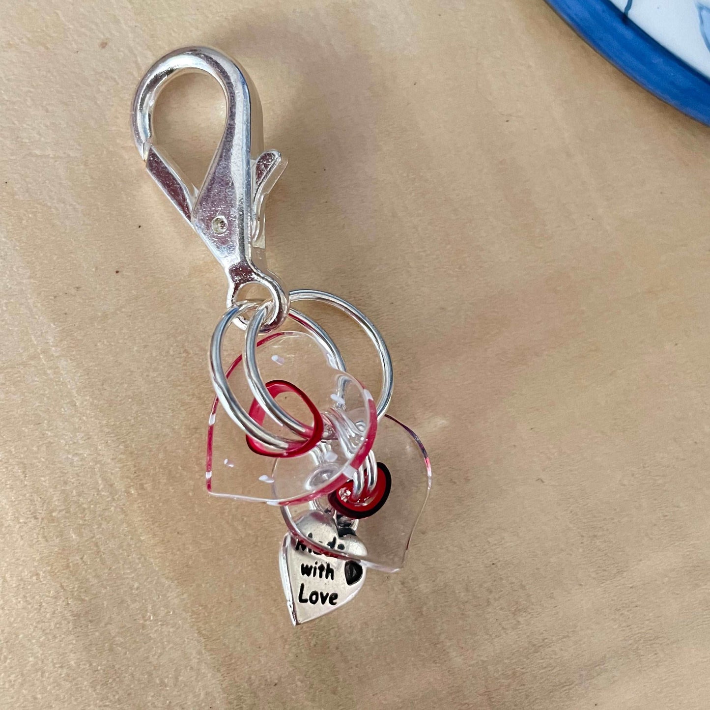 Dual Clear Cain Glass Heart Red Accent Pet Collar Charms Made With Love Cat Dog Furbaby Pet Accessory