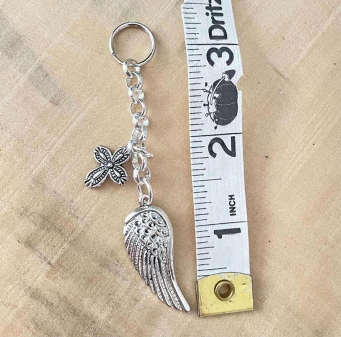 Medium Cross & Angel Wing Keychain 3.25”