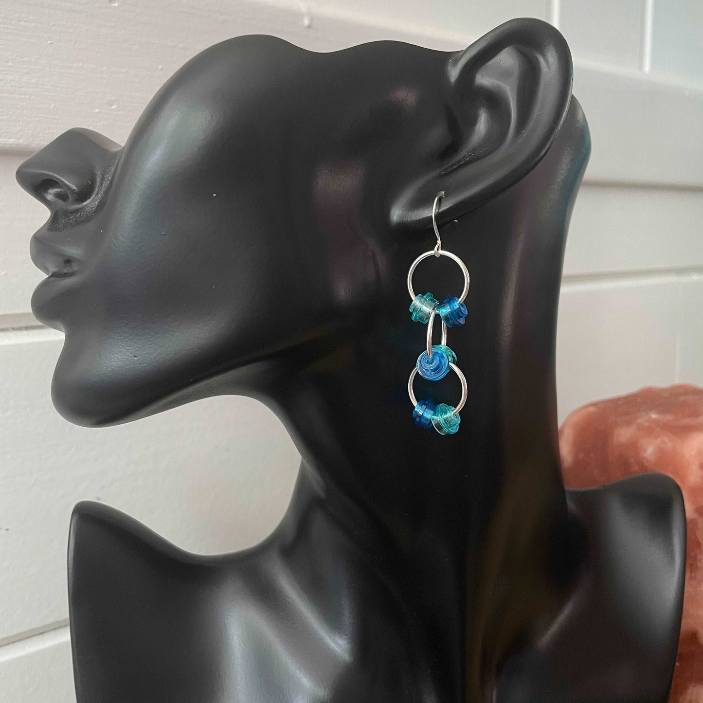 Hoop & Connector Piece Earrings Multi Blue