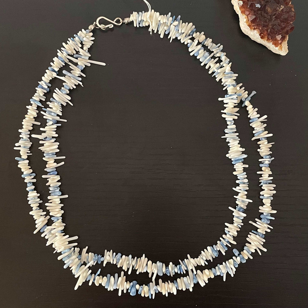 Dyed Coral Chip Necklace & Bracelet Matching Set Ivory Pastel Blue Coastal Resort