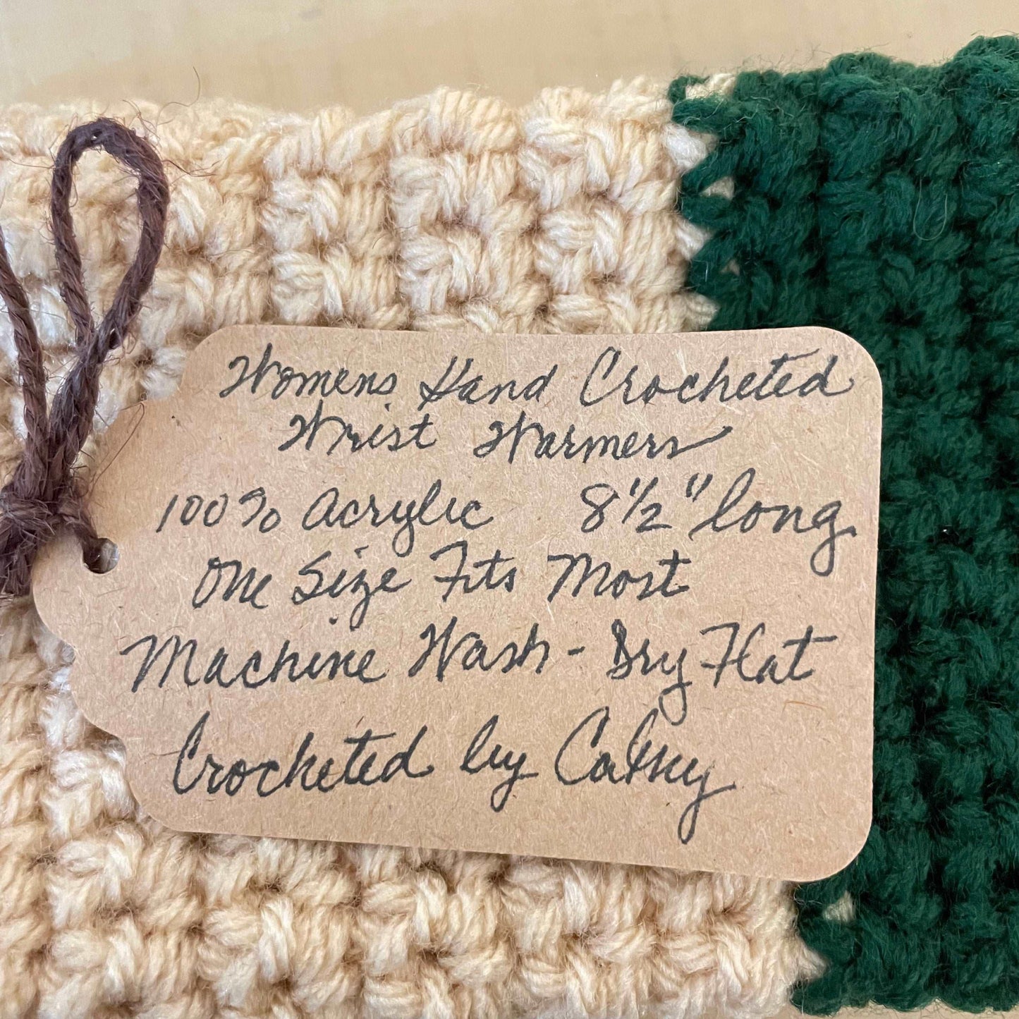 Extra Warm Gift Set Fingerless Gloves Cup Cozy Hunter Green Cream Colorblock Crochet Knit Fall Winter Boho Bohemian Handmade 2 Piece Accessory