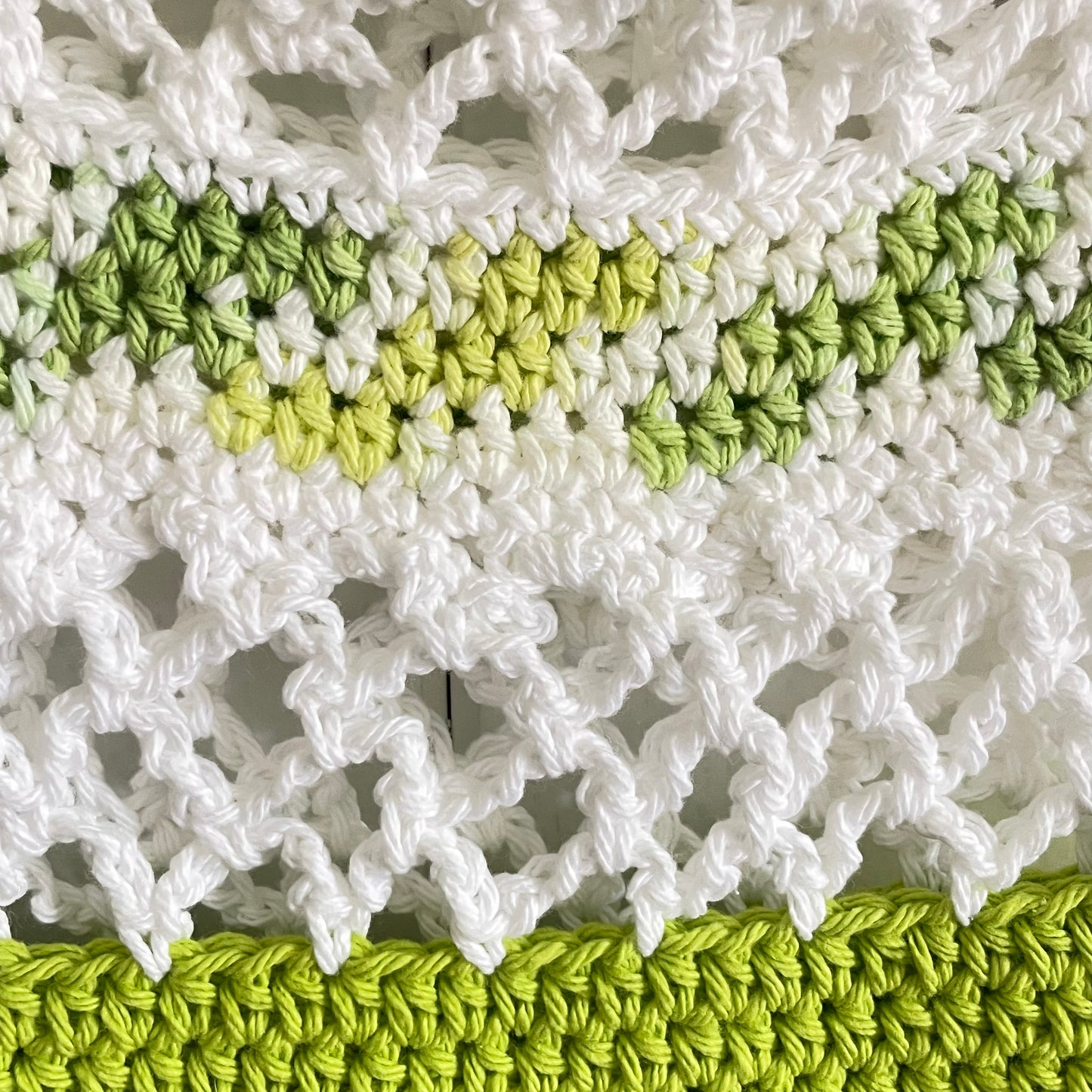 Green & White Tote Shoulder Bag Purse Cotton Reusable Boho Multicolor Hand Crocheted Knit