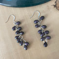 Dark Purple Mini Teardrop Dangle Earrings 2.25" Matte Glass & Chain Textured Elegant Drama Women Gift Everyday Fashion Handmade Jewelry