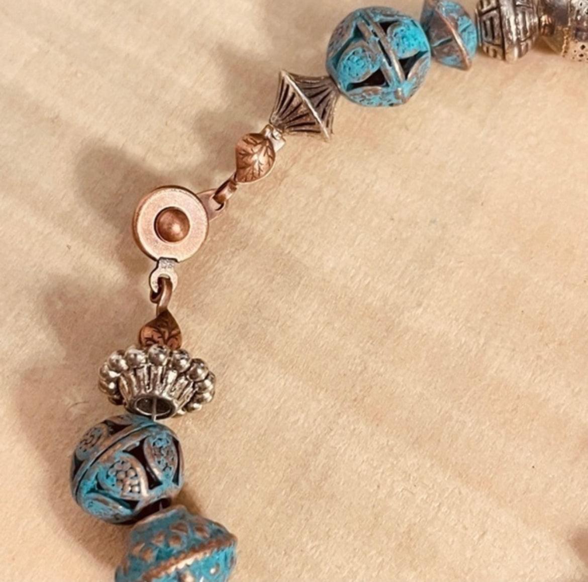 Chunky Owl & Mixed Metal Statement Bracelet 8.25” Boho Western Southwestern Nashville Ready