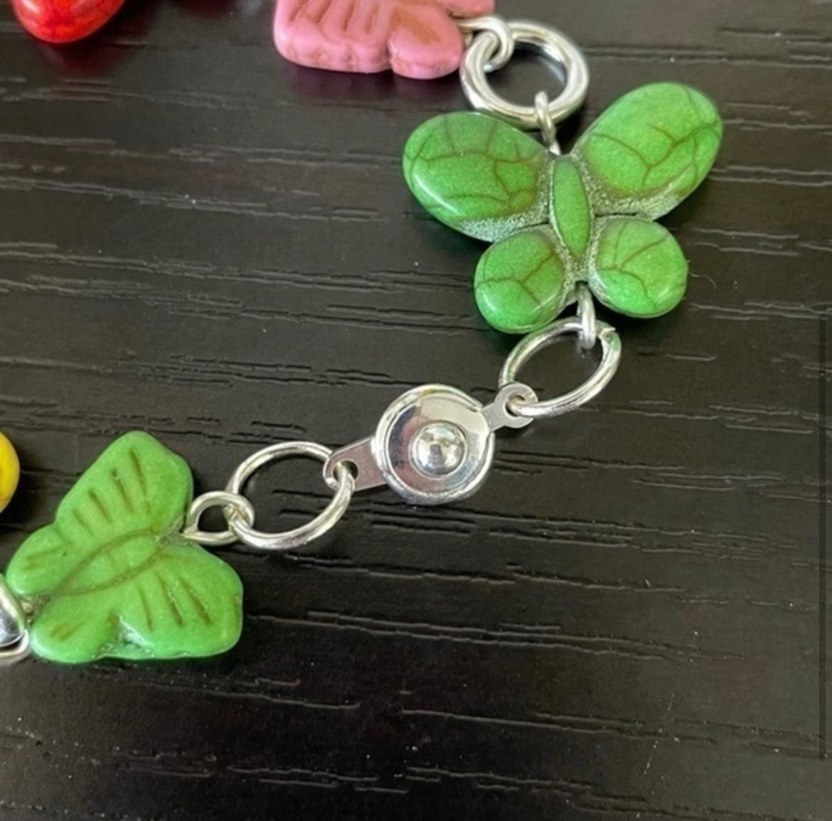 Chunky Multicolored Butterfly Bracelet 8” Spring Summer Pastel Coastal Vacation Colorful Magnesite