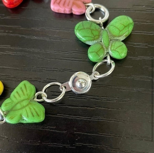 Chunky Multicolored Butterfly Bracelet 8” Spring Summer Pastel Coastal Vacation Colorful Magnesite