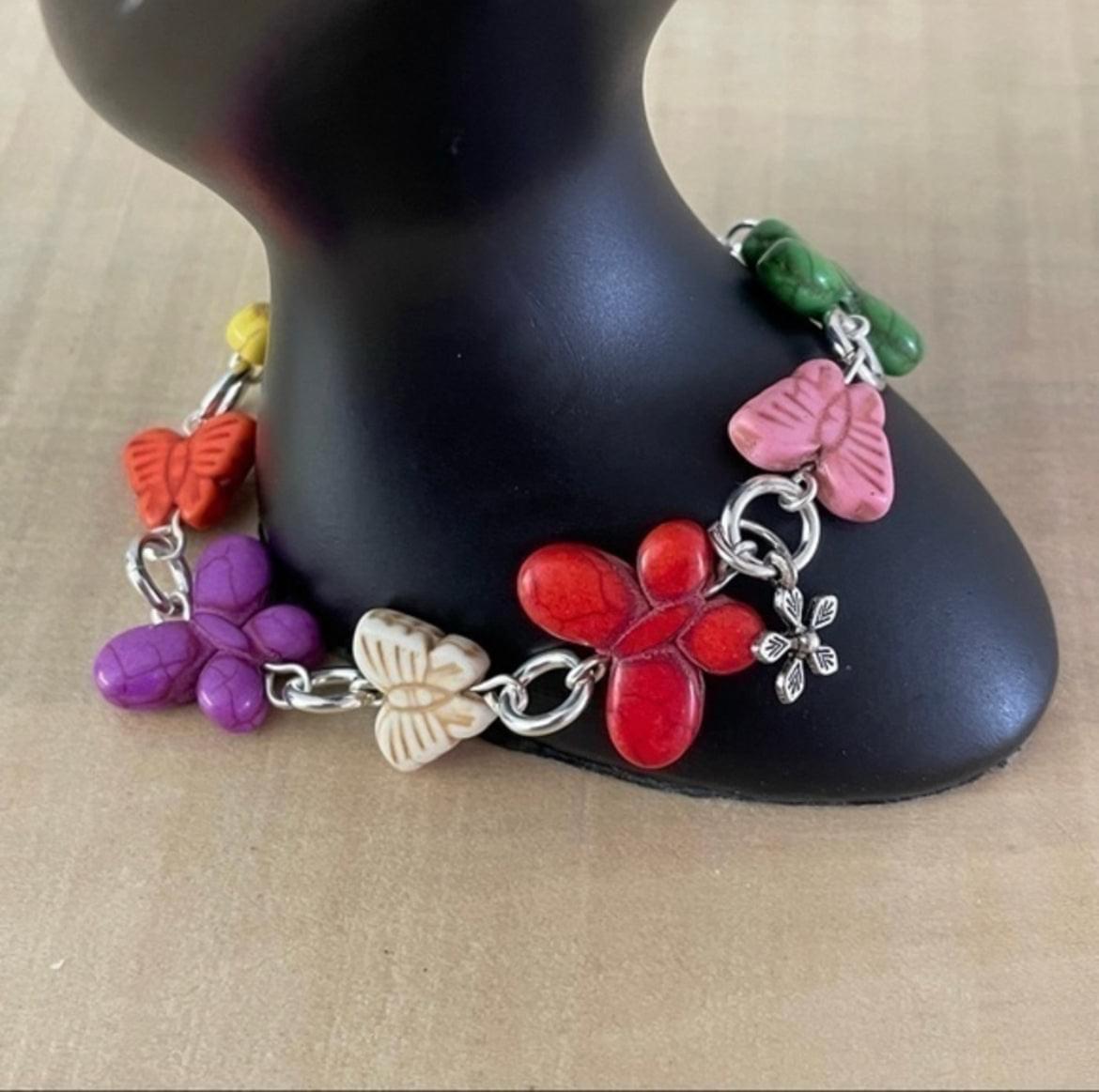 Chunky Multicolored Butterfly Bracelet 8” Spring Summer Pastel Coastal Vacation Colorful Magnesite