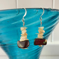 Iridescent Chunky Shell Dangle Earrings 1.75" Multicolor Cream Red Coastal Beach Vacation