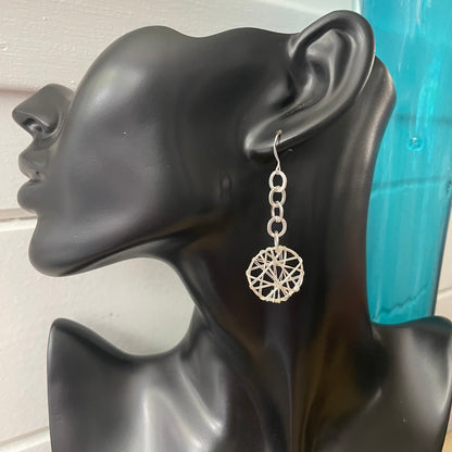 Wire Wrapped Pendant Dangle Earrings 2.25” Geometric Chain Bohemian Boho Women Gift Everyday Fashion Handmade Jewelry