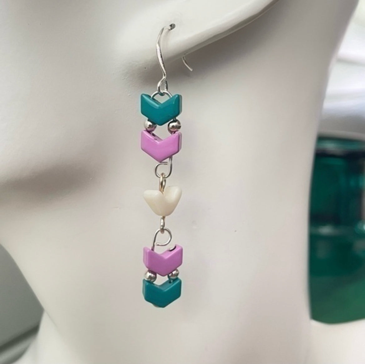 Trans Flag Metal Chevron Drop Earrings 2.5" Blue-Green Pink Cream LGBTQIA Pride Colorful Transgender Ally