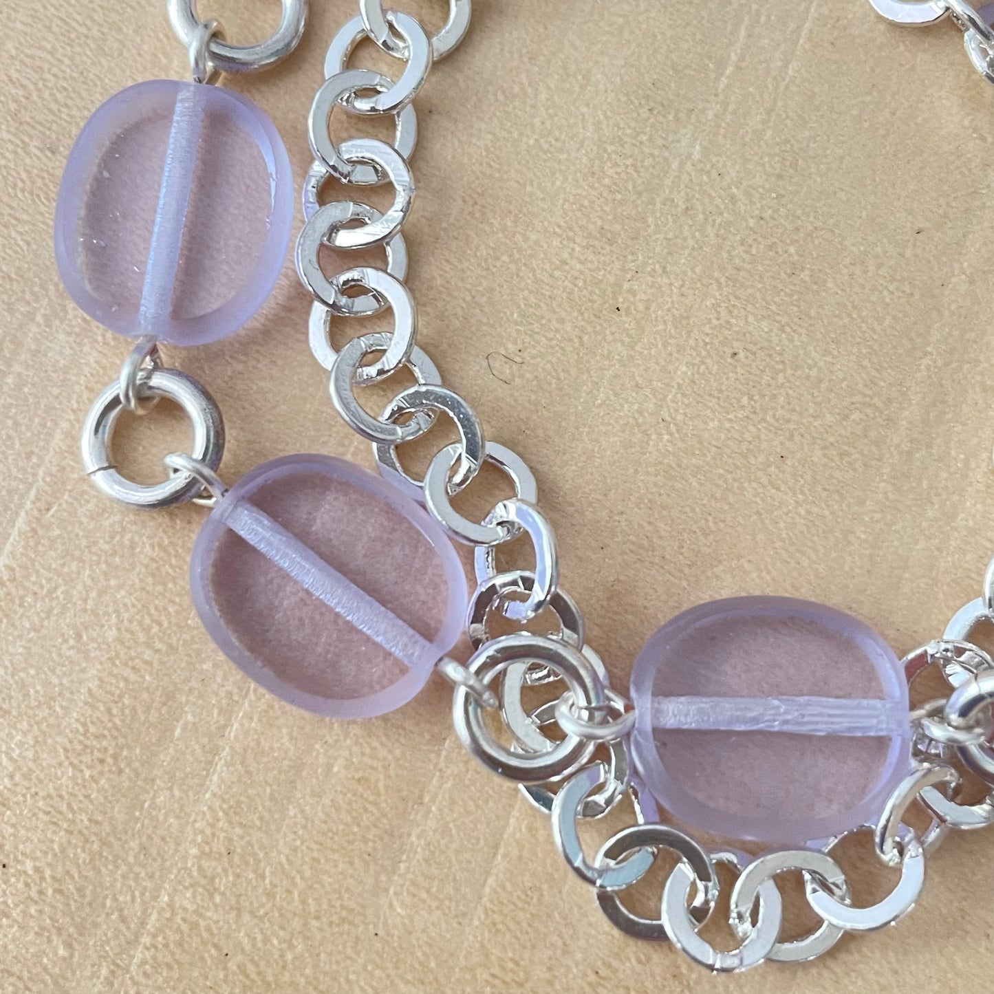 Pastel Lilac & Silver Layered Glass Chain Bracelet 7.5" Spring