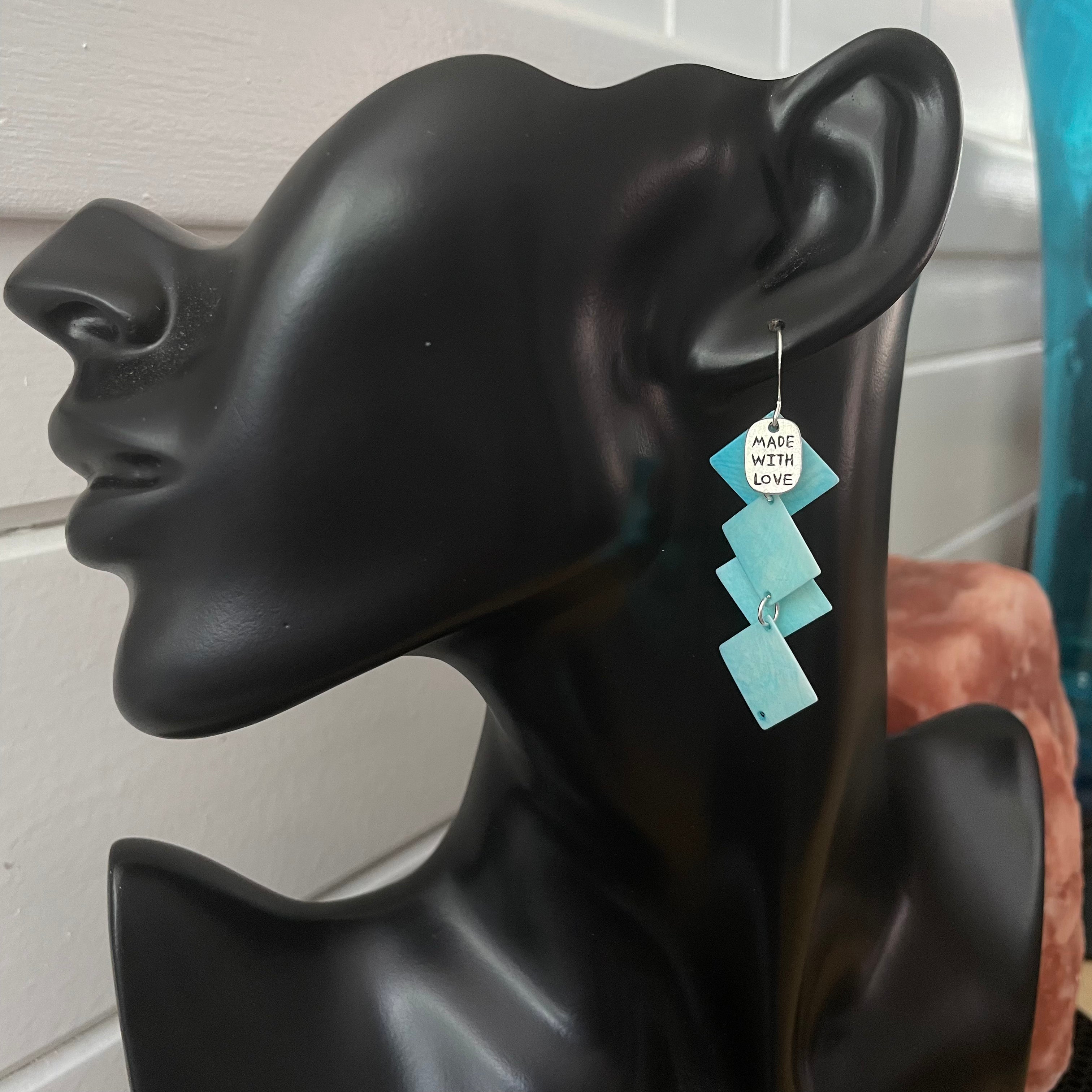 Made With Love Pastel Blue Shell Earrings 2.25" Lightweight Baby Shower New Mom Gift Women Everyday Fashion Handmade Jewelry