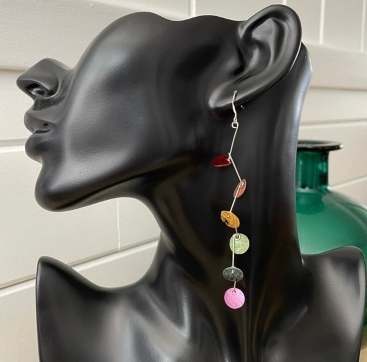 Long Rainbow Shell Dangle Earrings 4” Colorful LGBTQIA+ Geometric Angled Elegant