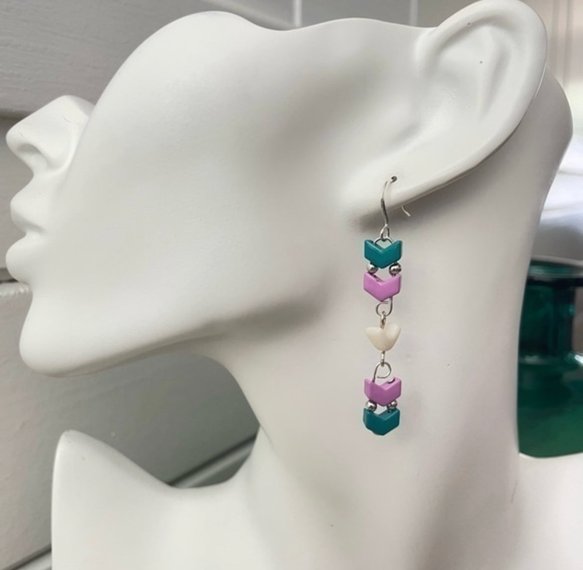 Trans Flag Metal Chevron Drop Earrings 2.5" Blue-Green Pink Cream LGBTQIA Pride Colorful Transgender Ally