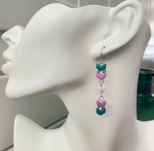 Trans Flag Metal Chevron Drop Earrings 2.5" Blue-Green Pink Cream LGBTQIA Pride Colorful Transgender Ally