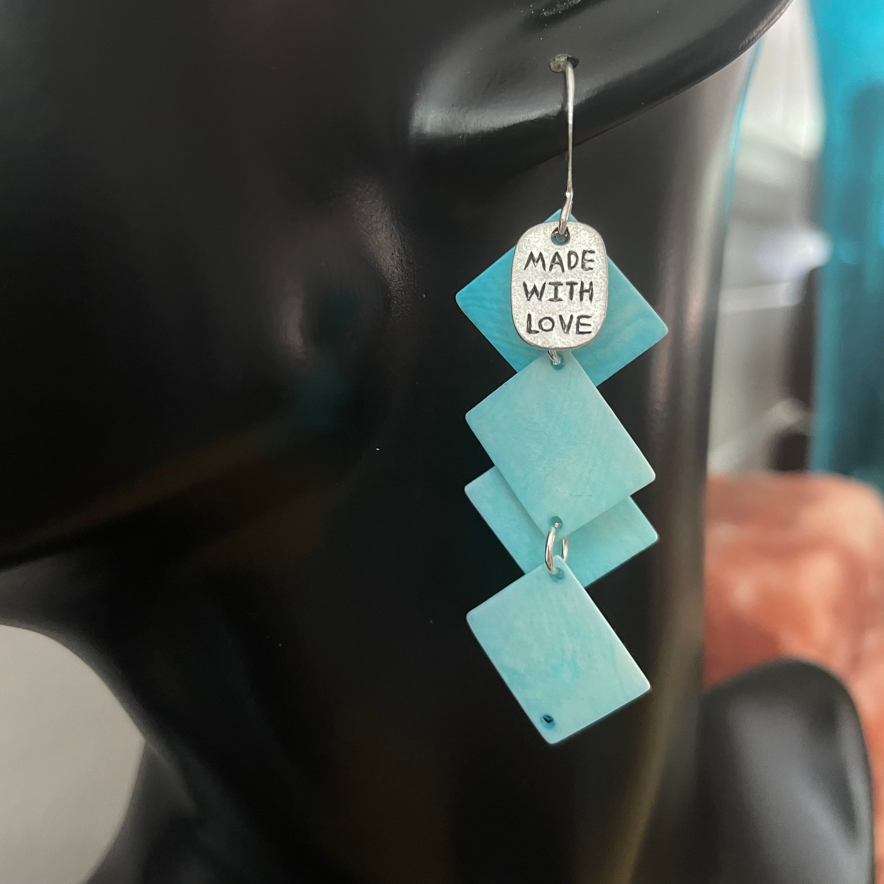 Made With Love Pastel Blue Shell Earrings 2.25" Lightweight Baby Shower New Mom Gift Women Everyday Fashion Handmade Jewelry