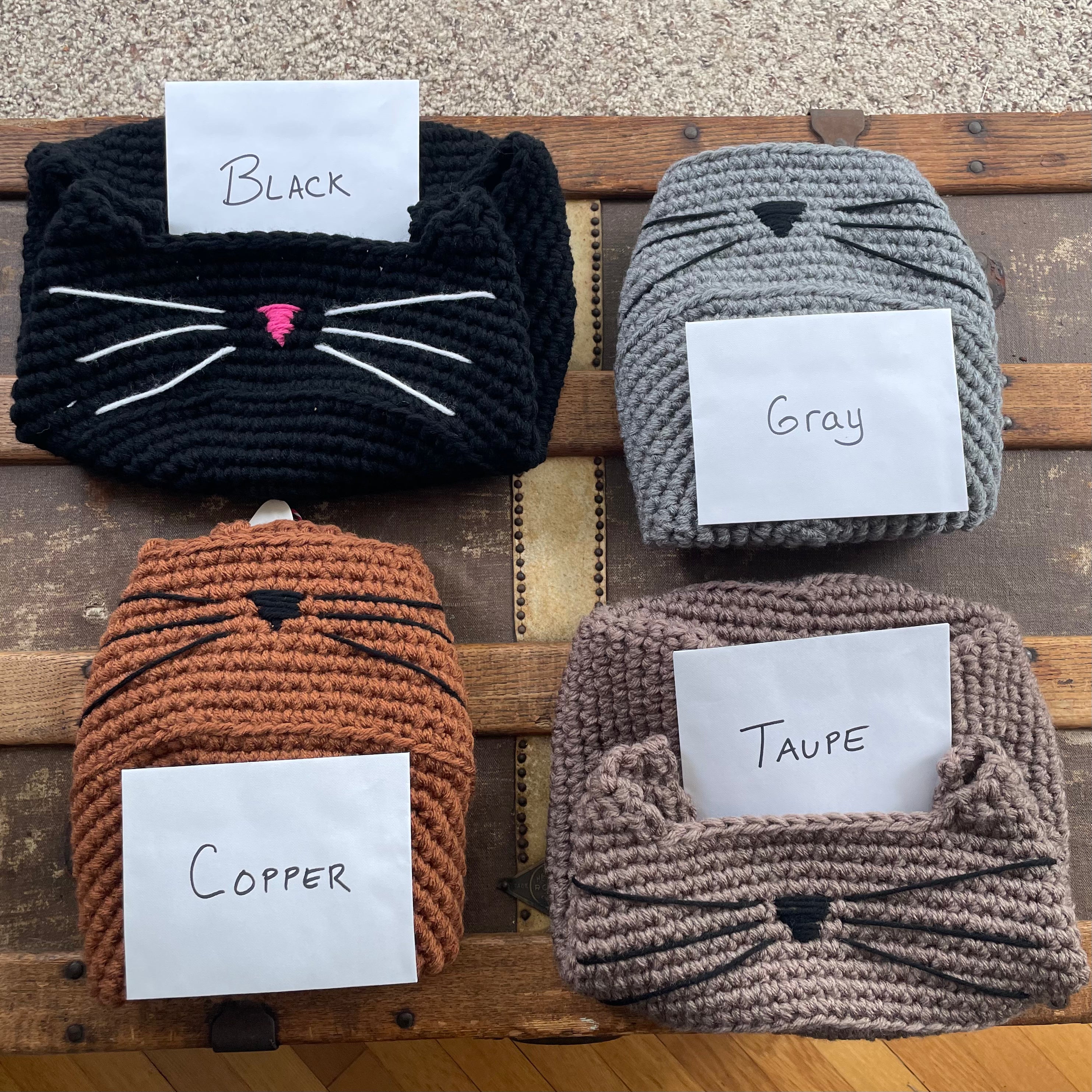 Small Cat Bed in Gray & Black Nose 11.5" Hand Crocheted Pet Furbaby Gift Cat Mom Dad