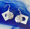 Metal Sand Dollar & Ivory Shell Earrings 1.75" Coastal Vacation Resort Beach Ocean Sea Geometric Women Gift Everyday Fashion Handmade Jewelry