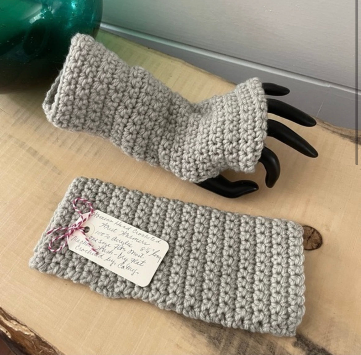 Gaming Texting Fingerless Gloves Cool Gray Grey Crochet Knit Fall Winter Writing Tech Wrist Warmers