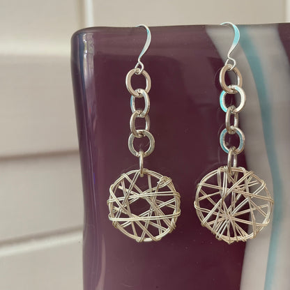 Wire Wrapped Pendant Dangle Earrings 2.25” Geometric Chain Bohemian Boho Women Gift Everyday Fashion Handmade Jewelry