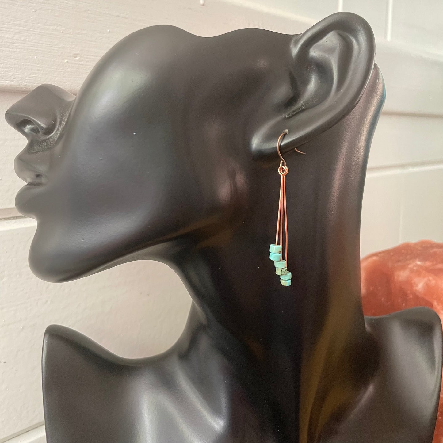 Mini Turquoise Disc & Copper Firework Dangle Earrings 2" Western Southwest Nashville