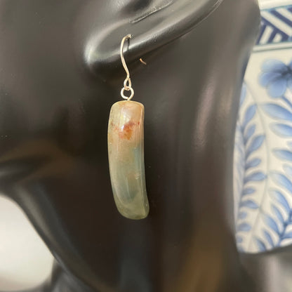 Long Marbled Jasper Dangle Earrings 2" Green & Orange Fall Colors Women Gift Everyday Fashion Handmade Jewelry