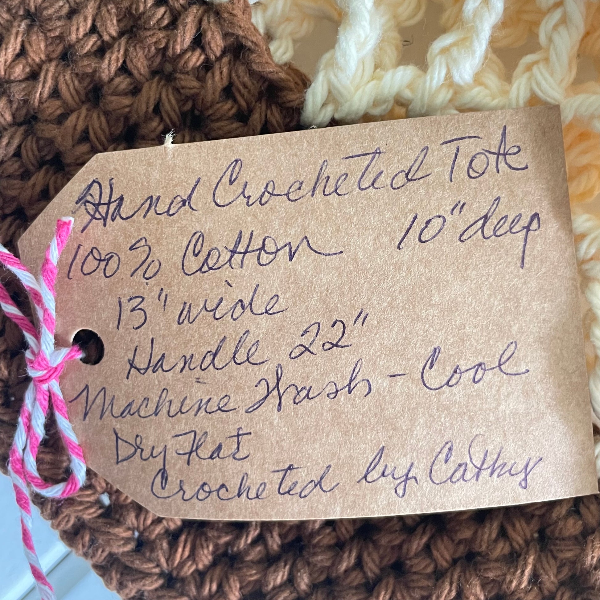 closeup of handwritten tag--details in product description