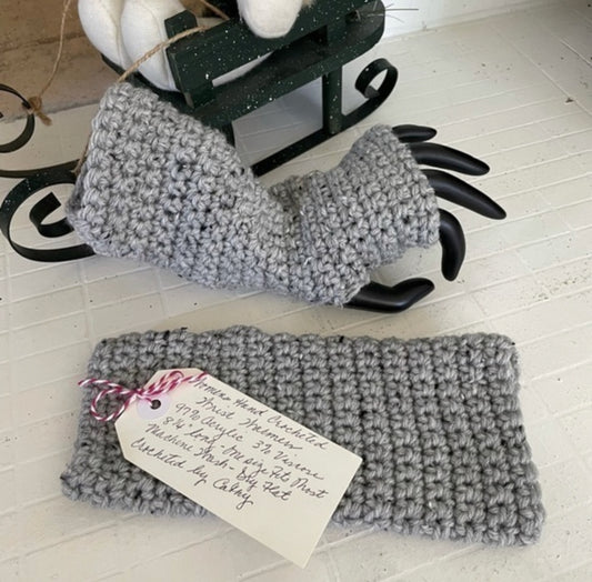 Texting Tech Wrist Warmers Gray Speckled Tweed Crochet Knit Spring Fall Winter Writing Gaming Fingerless Gloves Grey