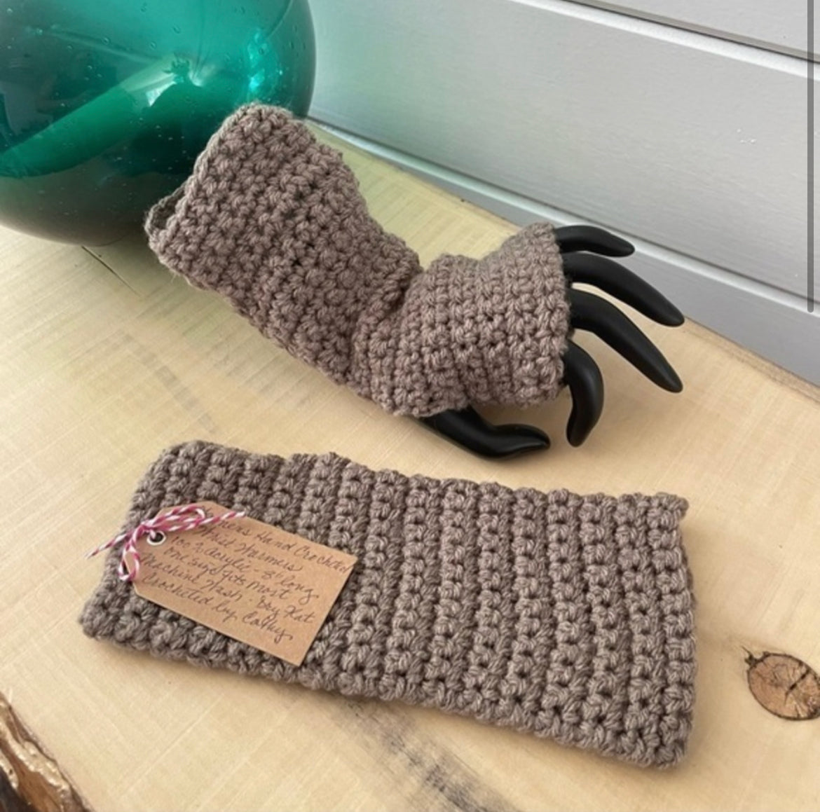 Gaming Texting Fingerless Gloves Dark Taupe Crochet Knit Fall Winter Writing Tech Wrist Warmers Solid Light Brown