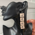 Long REAL Statement Earrings 4" Scrabble Tile Tan Wood Repurposed Upcycled Fun Game OOAK