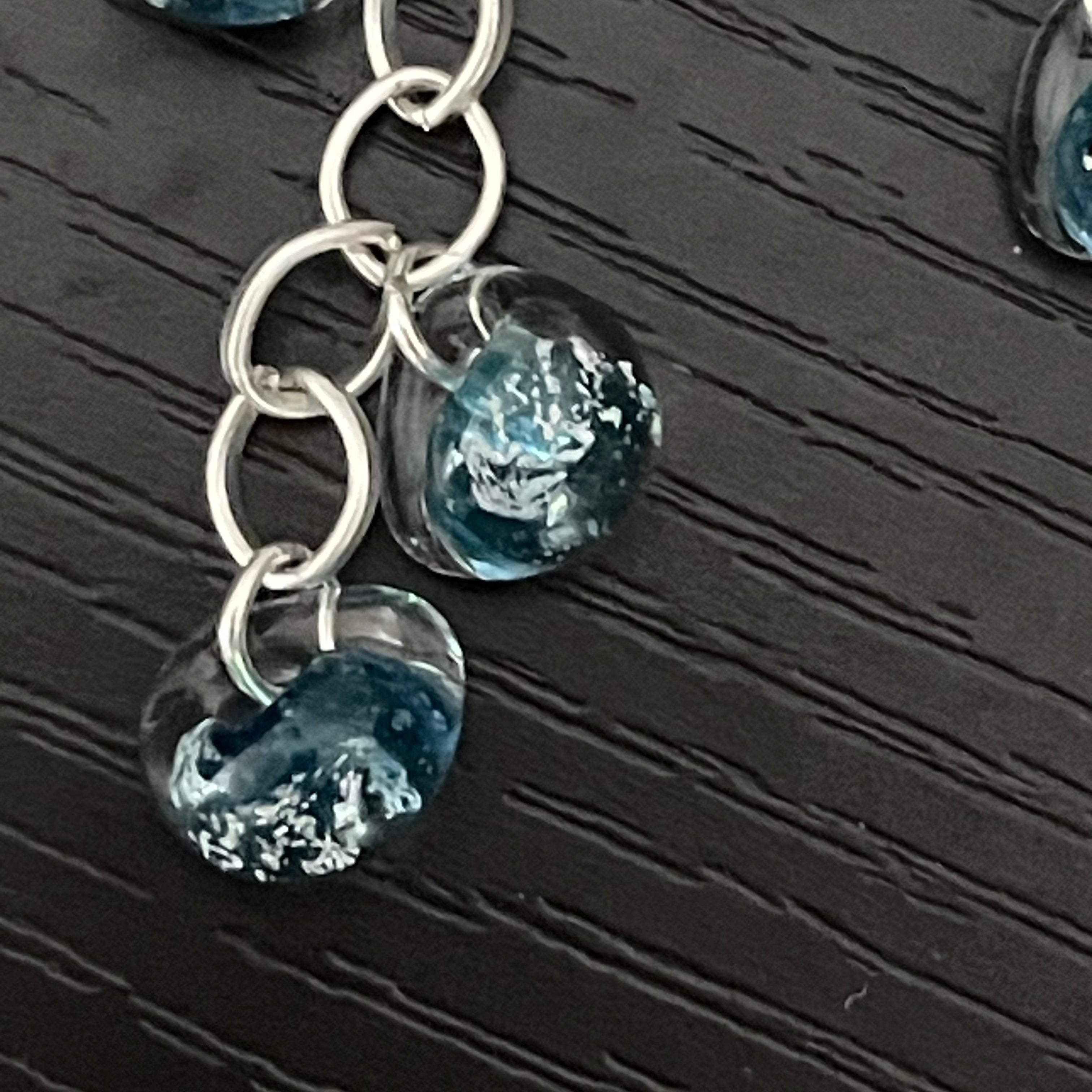 Speckled Clear Blue Glass & Chain Dangle Earrings 2” Boho Layered Translucent Women Gift Everyday Fashion Handmade Jewelry