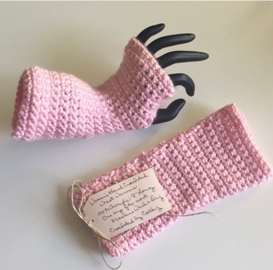 Extra Soft Pastel Baby Pink Writing Tech Fingerless Gloves Crochet Knit Gaming Texting Wrist Warmers