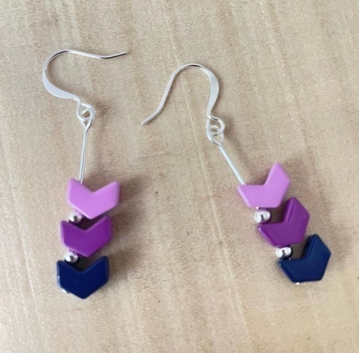 Bi Flag Metal Chevron Drop Earrings 1.75" Pink Purple Blue LGBTQIA Pride Ally Colorful