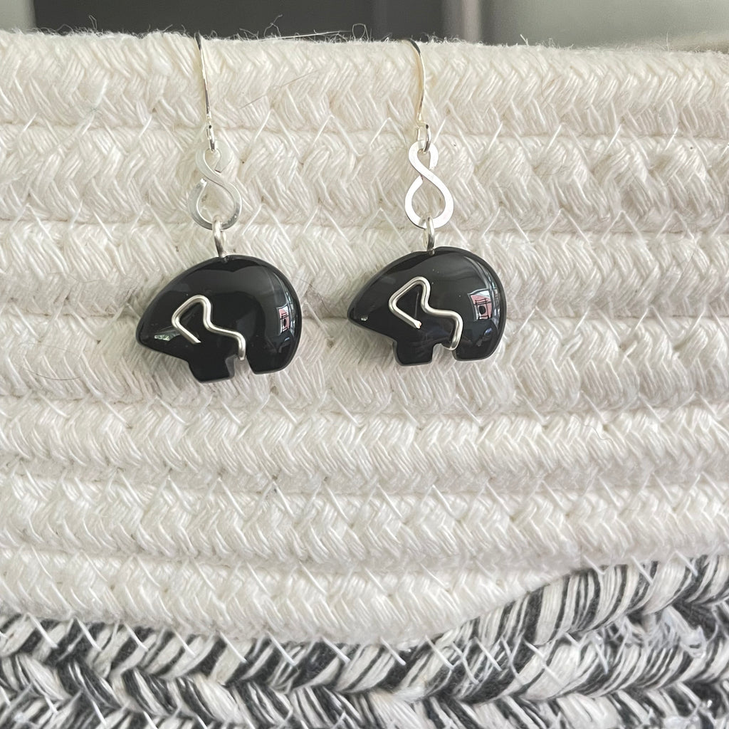Hand-wrapped Black Agate Bear Earrings 1.5" Wire Accent Boho Women Gift Everyday Fashion Handmade Jewelry