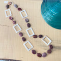 Marbled Moukaite Jasper & Iridescent Shell Necklace 29" Geometric Multicolor Mauve Cream Ivory Hand Crafted