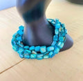 Chunky 3 Layer Iridescent Blue Shell Statement Bracelet 8" Resort Coastal Elegant