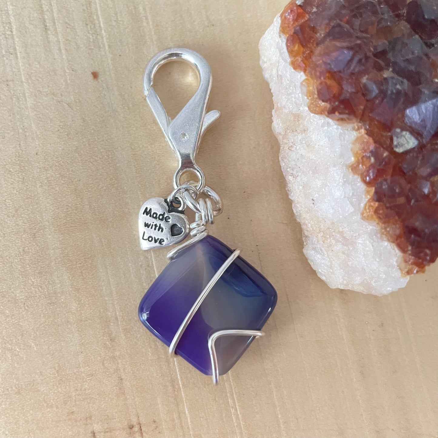 Wire Wrapped Purple Agate Pet Collar Charm