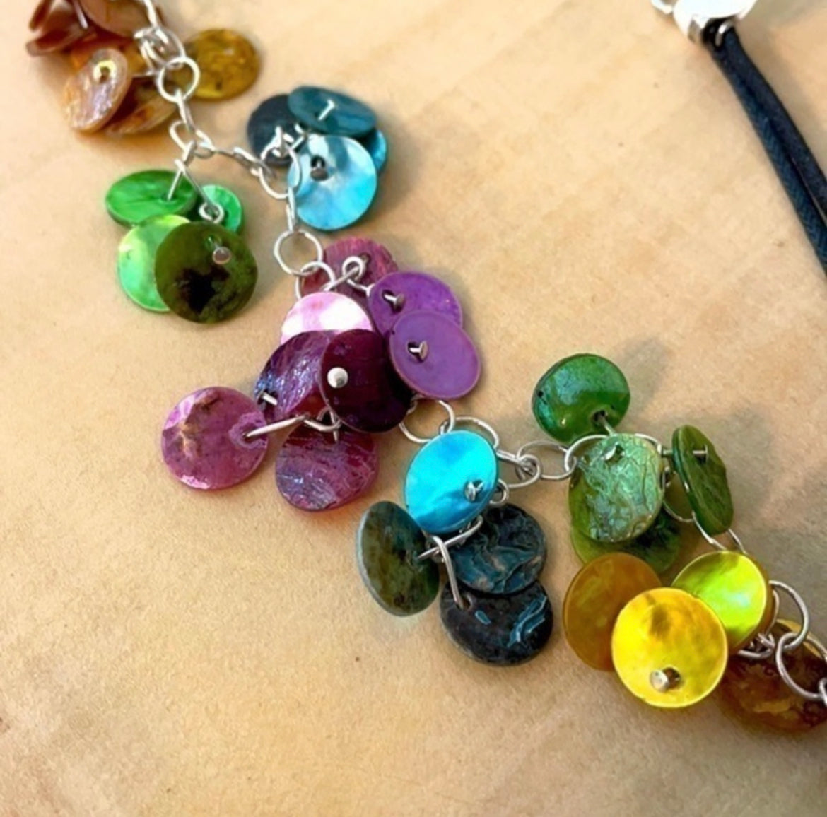 Delicate Dangling Rainbow Shell & Cord Choker Necklace 16" LGBT+ Pride Colorful Coastal