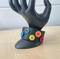 Repurposed Rainbow Button & Leather Cuff Bracelet 7.5" Black Brown Unisex LGBT Pride Ally Upcycled Hand Crafted