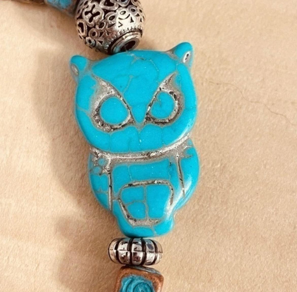 Chunky Owl & Mixed Metal Statement Bracelet 8.25” Boho Western Southwestern Nashville Ready