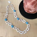 Geometric Agate & Shell Link Necklace 24" Cream Blue Coastal Boho