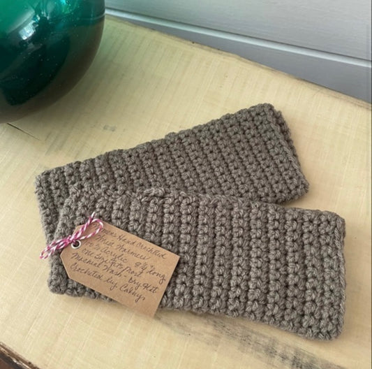 Gaming Texting Fingerless Gloves Dark Taupe Crochet Knit Fall Winter Writing Tech Wrist Warmers Solid Light Brown