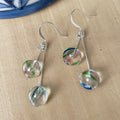 Clear Glass & Blue Green Swirl Accent Dangle Earrings 1.75" Floral Flower Boho Women Gift Everyday Fashion Handmade Jewelry